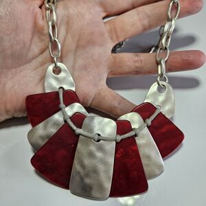 Karma Bella Silver Tone And Red Statement Necklace 17.5 To 20.5"